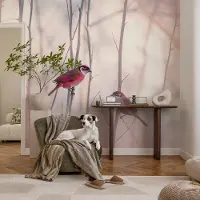 Coloray Vliesbehang - Roze Snellijm Behang - 208x146 cm - Vogelpaar Muurschildering - Slaapkamer behang Dieren - Fotobehang Vlies - Gang behang