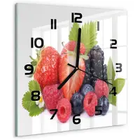 Tulup Wandklok - Bosvruchten Wandklok Glas Decoratie - 30x30 cm - Veelkleurig Gekleurde Glazen Klok - Zwarte handen - Vierkante Klok - Klok Glas Met Opdruk - Moderne Wandklok Glas