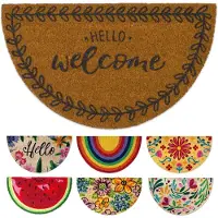 Famanu – Deurmat voor entree, origineel en grappig, kokosmat, halfcirkelvormig, 40 x 70 x 1,5 cm, met de tekst 'Light Welcome'