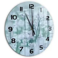 Tulup Wandklok - Grote garenkruid Glazen Wandklok Design - fi60 cm - Wit Klok Glas Met Opdruk - Zwarte handen - Ronde Klok - Wandklok Glas Met Motief - Decoratieve Glazen Klok