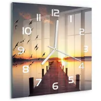Tulup Wandklok - Zonsondergang Moderne Wandklok Glas - 30x30 cm - Geel Wandklok Glas Decoratie - Witte handen - Vierkante Klok - Glazen Wandklok Design - Klok Glas Met Opdruk