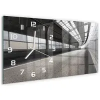 Tulup Wandklok - Straat in de tunnel Klok Glas Met Opdruk - 60x30 cm - Grijs Moderne Wandklok Glas - Witte handen - Rechthoekige Klok - Decoratieve Glazen Klok - Glazen Wandklok Design