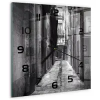 Tulup Wandklok - Barcelona, ​​Spanje Wandklok Glas Met Motief - 30x30 cm - Zwart-wit Decoratieve Glazen Klok - Zwarte handen - Vierkante Klok - Gekleurde Glazen Klok - Glazen Klok Met Print
