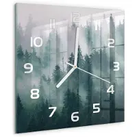 Tulup Wandklok - Mist boven het bos Glazen Wandklok Design - 30x30 cm - Grijs Klok Glas Met Opdruk - Witte handen - Vierkante Klok - Wandklok Glas Met Motief - Decoratieve Glazen Klok