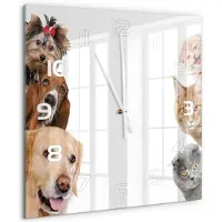 Tulup Wandklok - Honden en katten Decoratieve Glazen Klok - 60x60 cm - Beige Glazen Wandklok Design - Witte handen - Vierkante Klok - Glazen Klok Met Print - Wandklok Glas Met Motief
