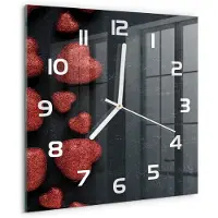 Tulup Wandklok - Harten op het bord Glazen Klok Met Print - 30x30 cm - Rood Wandklok Glas Met Motief - Witte handen - Vierkante Klok - Wandklok Glas Decoratie - Gekleurde Glazen Klok