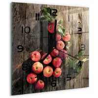 Tulup Wandklok - Appels op tafel Decoratieve Glazen Klok - 30x30 cm - Rood Glazen Wandklok Design - Zwarte handen - Vierkante Klok - Glazen Klok Met Print - Wandklok Glas Met Motief