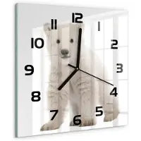 Tulup Wandklok - Ijsbeer Wandklok Glas Decoratie - 30x30 cm - Wit Gekleurde Glazen Klok - Zwarte handen - Vierkante Klok - Klok Glas Met Opdruk - Moderne Wandklok Glas