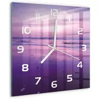 Tulup Wandklok - Zonsondergang Zee Moderne Wandklok Glas - 30x30 cm - Paars Wandklok Glas Decoratie - Witte handen - Vierkante Klok - Glazen Wandklok Design - Klok Glas Met Opdruk