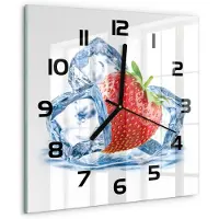 Tulup Wandklok - Aardbei met ijs Wandklok Glas Decoratie - 30x30 cm - Rood Gekleurde Glazen Klok - Zwarte handen - Vierkante Klok - Klok Glas Met Opdruk - Moderne Wandklok Glas