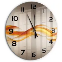 Tulup Wandklok - Golfabstractie Klok Glas Met Opdruk - fi60 cm - Oranje Moderne Wandklok Glas - Zwarte handen - Ronde Klok - Decoratieve Glazen Klok - Glazen Wandklok Design