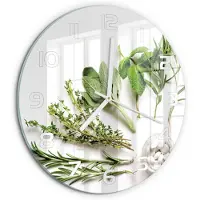 Tulup Wandklok - Kruiden Klok Glas Met Opdruk - fi30 cm - Groente Moderne Wandklok Glas - Witte handen - Ronde Klok - Decoratieve Glazen Klok - Glazen Wandklok Design