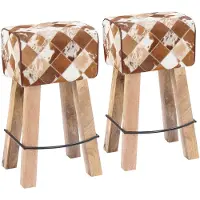 vidaXL - Barkruk - 2 - st - Bruin - patchwork - 44 - x - 33 - x - 74 - cm - Echt - Leer