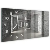 Tulup Wandklok - Bakstenen tunnel Moderne Wandklok Glas - 60x30 cm - Grijs Wandklok Glas Decoratie - Witte handen - Rechthoekige Klok - Glazen Wandklok Design - Klok Glas Met Opdruk