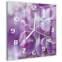 Tulup Wandklok - Paarse bloemen Wandklok Glas Decoratie - 30x30 cm - Paars Gekleurde Glazen Klok - Witte handen - Vierkante Klok - Klok Glas Met Opdruk - Moderne Wandklok Glas