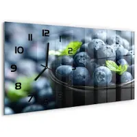 Tulup Wandklok - Bosbessen Gekleurde Glazen Klok - 60x30 cm - Blauw Glazen Klok Met Print - Zwarte handen - Rechthoekige Klok - Moderne Wandklok Glas - Wandklok Glas Decoratie