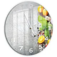 Tulup Wandklok - Groenten Wandklok Glas Met Motief - fi60 cm - Veelkleurig Decoratieve Glazen Klok - Witte handen - Ronde Klok - Gekleurde Glazen Klok - Glazen Klok Met Print