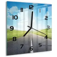 Tulup Wandklok - De weg door de weide Glazen Klok Met Print - 30x30 cm - Groente Wandklok Glas Met Motief - Zwarte handen - Vierkante Klok - Wandklok Glas Decoratie - Gekleurde Glazen Klok