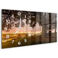 Tulup Wandklok - Oude boom Moderne Wandklok Glas - 60x30 cm - Veelkleurig Wandklok Glas Decoratie - Witte handen - Rechthoekige Klok - Glazen Wandklok Design - Klok Glas Met Opdruk