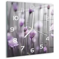 Tulup Wandklok - Bieslookbloemen Wandklok Glas Decoratie - 30x30 cm - Paars Gekleurde Glazen Klok - Witte handen - Vierkante Klok - Klok Glas Met Opdruk - Moderne Wandklok Glas