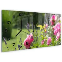 Tulup Wandklok - Doorn Gekleurde Glazen Klok - 60x30 cm - Roze Glazen Klok Met Print - Zwarte handen - Rechthoekige Klok - Moderne Wandklok Glas - Wandklok Glas Decoratie