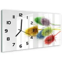 Tulup Wandklok - Distel Moderne Wandklok Glas - 60x30 cm - Veelkleurig Wandklok Glas Decoratie - Zwarte handen - Rechthoekige Klok - Glazen Wandklok Design - Klok Glas Met Opdruk