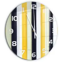 Tulup Wandklok - Gestreepte achtergrond Gekleurde Glazen Klok - fi60 cm - Geel Glazen Klok Met Print - Witte handen - Ronde Klok - Moderne Wandklok Glas - Wandklok Glas Decoratie