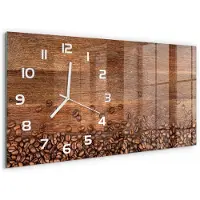 Tulup Wandklok - Koffiebonen Klok Glas Met Opdruk - 60x30 cm - Bruin Moderne Wandklok Glas - Witte handen - Rechthoekige Klok - Decoratieve Glazen Klok - Glazen Wandklok Design