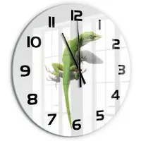 Tulup Wandklok - Groene hagedis Moderne Wandklok Glas - fi60 cm - Groente Wandklok Glas Decoratie - Zwarte handen - Ronde Klok - Glazen Wandklok Design - Klok Glas Met Opdruk