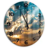 Tulup Wandklok - Hemel bij zonsondergang Glazen Wandklok Design - fi60 cm - Veelkleurig Klok Glas Met Opdruk - Zwarte handen - Ronde Klok - Wandklok Glas Met Motief - Decoratieve Glazen Klok