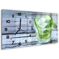 Tulup Wandklok - Komkommerwater Klok Glas Met Opdruk - 60x30 cm - Groente Moderne Wandklok Glas - Zwarte handen - Rechthoekige Klok - Decoratieve Glazen Klok - Glazen Wandklok Design