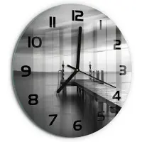 Tulup Wandklok - Steiger aan het meer Wandklok Glas Decoratie - fi30 cm - Zwart-wit Gekleurde Glazen Klok - Zwarte handen - Ronde Klok - Klok Glas Met Opdruk - Moderne Wandklok Glas