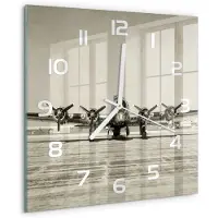 Tulup Wandklok - Oude bommenwerper Klok Glas Met Opdruk - 30x30 cm - Beige Moderne Wandklok Glas - Witte handen - Vierkante Klok - Decoratieve Glazen Klok - Glazen Wandklok Design