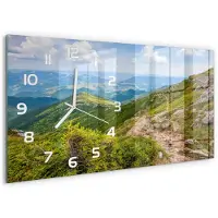 Tulup Wandklok - Groene heuvels Wandklok Glas Decoratie - 60x30 cm - Groente Gekleurde Glazen Klok - Witte handen - Rechthoekige Klok - Klok Glas Met Opdruk - Moderne Wandklok Glas