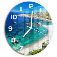 Tulup Wandklok - Baai Glazen Wandklok Design - fi30 cm - Blauw Klok Glas Met Opdruk - Witte handen - Ronde Klok - Wandklok Glas Met Motief - Decoratieve Glazen Klok