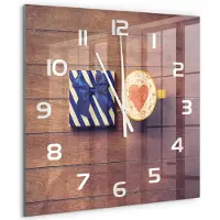 Tulup Wandklok - Koffie en cadeau Glazen Klok Met Print - 60x60 cm - Blauw Wandklok Glas Met Motief - Witte handen - Vierkante Klok - Wandklok Glas Decoratie - Gekleurde Glazen Klok