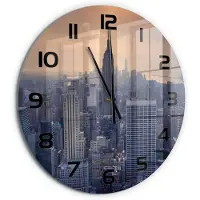 Tulup Wandklok - Manhattan, New York Decoratieve Glazen Klok - fi60 cm - Grijs Glazen Wandklok Design - Zwarte handen - Ronde Klok - Glazen Klok Met Print - Wandklok Glas Met Motief