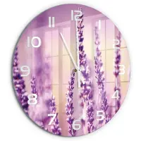 Tulup Wandklok - Lavendel Wandklok Glas Met Motief - fi60 cm - Paars Decoratieve Glazen Klok - Witte handen - Ronde Klok - Gekleurde Glazen Klok - Glazen Klok Met Print