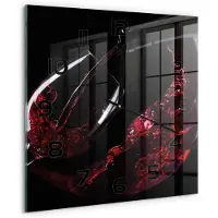 Tulup Wandklok - Rode wijn Klok Glas Met Opdruk - 30x30 cm - Rood Moderne Wandklok Glas - Zwarte handen - Vierkante Klok - Decoratieve Glazen Klok - Glazen Wandklok Design