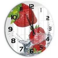 Tulup Wandklok - Aardbeien en water Gekleurde Glazen Klok - fi60 cm - Rood Glazen Klok Met Print - Zwarte handen - Ronde Klok - Moderne Wandklok Glas - Wandklok Glas Decoratie