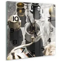 Tulup Wandklok - Koffiemolen Gekleurde Glazen Klok - 60x60 cm - Bruin Glazen Klok Met Print - Zwarte handen - Vierkante Klok - Moderne Wandklok Glas - Wandklok Glas Decoratie