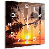 Tulup Wandklok - Zonsondergangstrand Gekleurde Glazen Klok - 60x60 cm - Oranje Glazen Klok Met Print - Witte handen - Vierkante Klok - Moderne Wandklok Glas - Wandklok Glas Decoratie
