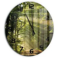 Tulup Wandklok - Bos in de zon Decoratieve Glazen Klok - fi60 cm - Groente Glazen Wandklok Design - Zwarte handen - Ronde Klok - Glazen Klok Met Print - Wandklok Glas Met Motief