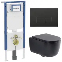 Geberit QeramiQ Dely Swirl Toiletset - 36.3x51.7cm - UP720 Duofix Sigma inbouwreservoir - slim zitting - bedieningsplaat mat zwart - rechthoekige knoppen - mat zwart