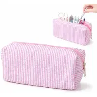 VHV - Etui - Grote Pennenzak - Duurzaam - Polyester - Soepele Rits - 21x7.5x8 cm -Voor School,Kantoor - Roze,wit