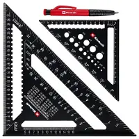 Einhell timmermanswinkelhaakset, 2-delig (185 en 300 mm, lasergegraveerde millimeter- en hoekschalen van 0 tot 90 graden, markeergaten, boorgatsjabloon, omrekeningstabel voor spanten, markeerstift)