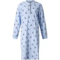 Lunatex - warm dames nachthemd 224204 - extra aangeruwd interlock - blauw - maat L