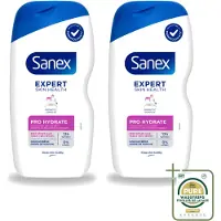 Sanex 2 x - Douchegel - Expert Skin Health Pro Hydrate - Verzorgt de Droge Huid - 400 ml - Wasstrips - Droge Huid - Hydratatie - Glycerine - Inuline - Huidverzorging