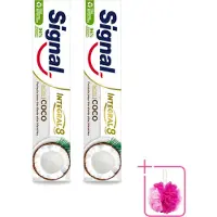 Signal 2 x - Integral & Actions - Tandpasta - Natuurlijke Elementen - Kokos - Voor Witte Tanden - 75 ml - Bulkverpakking - Tandpasta - Douchemop - Natuurlijke tandpasta
