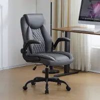 MODFU Bureaustoel - Ergonomische Lendensteun En Opklapbare Armleuningen - Kunstleer - Grijs